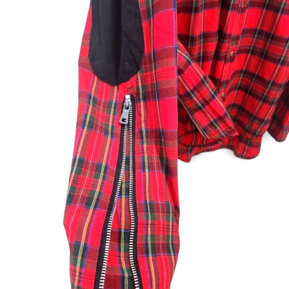 FWRD Denim & Co Men's 2XL Red Plaid Button Down Zipper Accents Elbow Patches - Picture 7 of 8